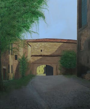 Mari Ros - Olieverf op board, Buitenpoort - Ingelijst kopen? Bied vanaf 1!