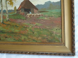 Andries Verleur - Groot olieverfschilderij, Landschap met schaapskooi – ingelijst – 1917 kopen? Bied vanaf 1!