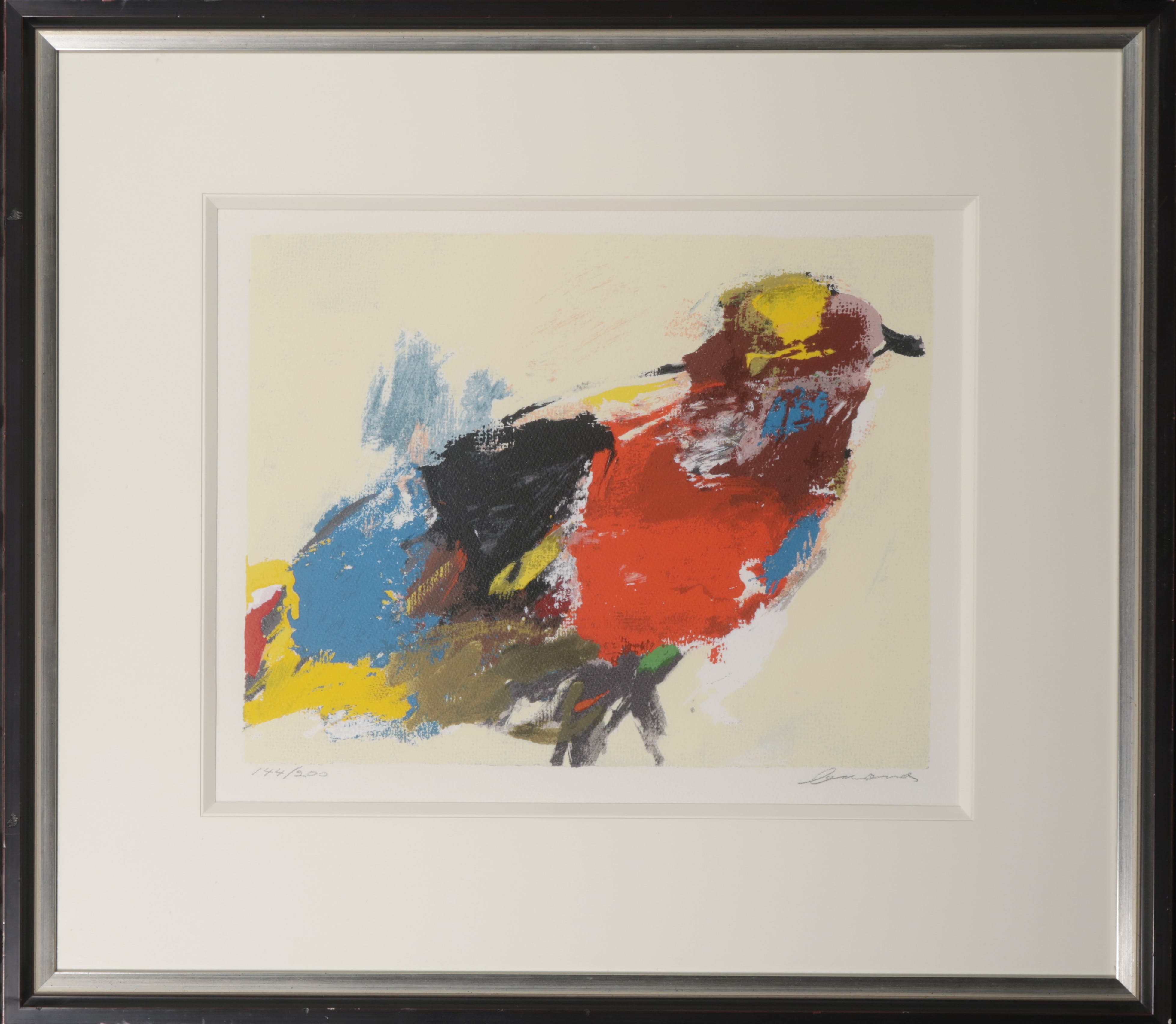 Eugene Brands - Zeefdruk, Kleurrijke vogel - Ingelijst verkocht voor € 250!