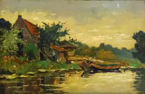 Ger van Vliet - Landschap met boot en boerderij kopen? Bied vanaf 50!