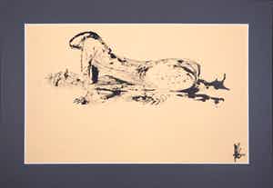 Melle Oldeboerrigter - Inkttekening op papier, z.t. Liggend figuur verkocht voor € 80!