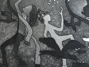 Harry van Kruiningen - Ingelijste ets & aquatint , Kinderen voeren vogels – winter 1979 kopen? Bied vanaf 1!
