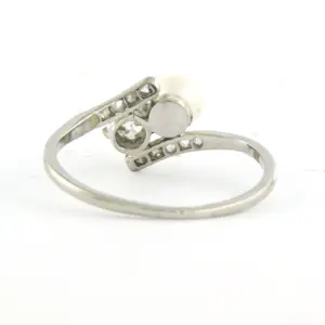 Platina slagring met parel, old mine cut en roos geslepen diamanten tot. 0.20ct kopen? Bied vanaf 180!