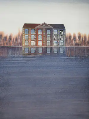 Willem de Vries - Fabriekspand bij avondlicht -aquarel- kaufen? Bieten Sie von 1!