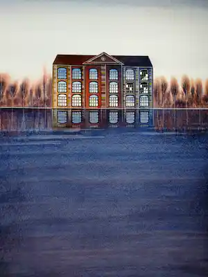 Willem de Vries - Fabriekspand bij avondlicht -aquarel- vendu pour 50€ !