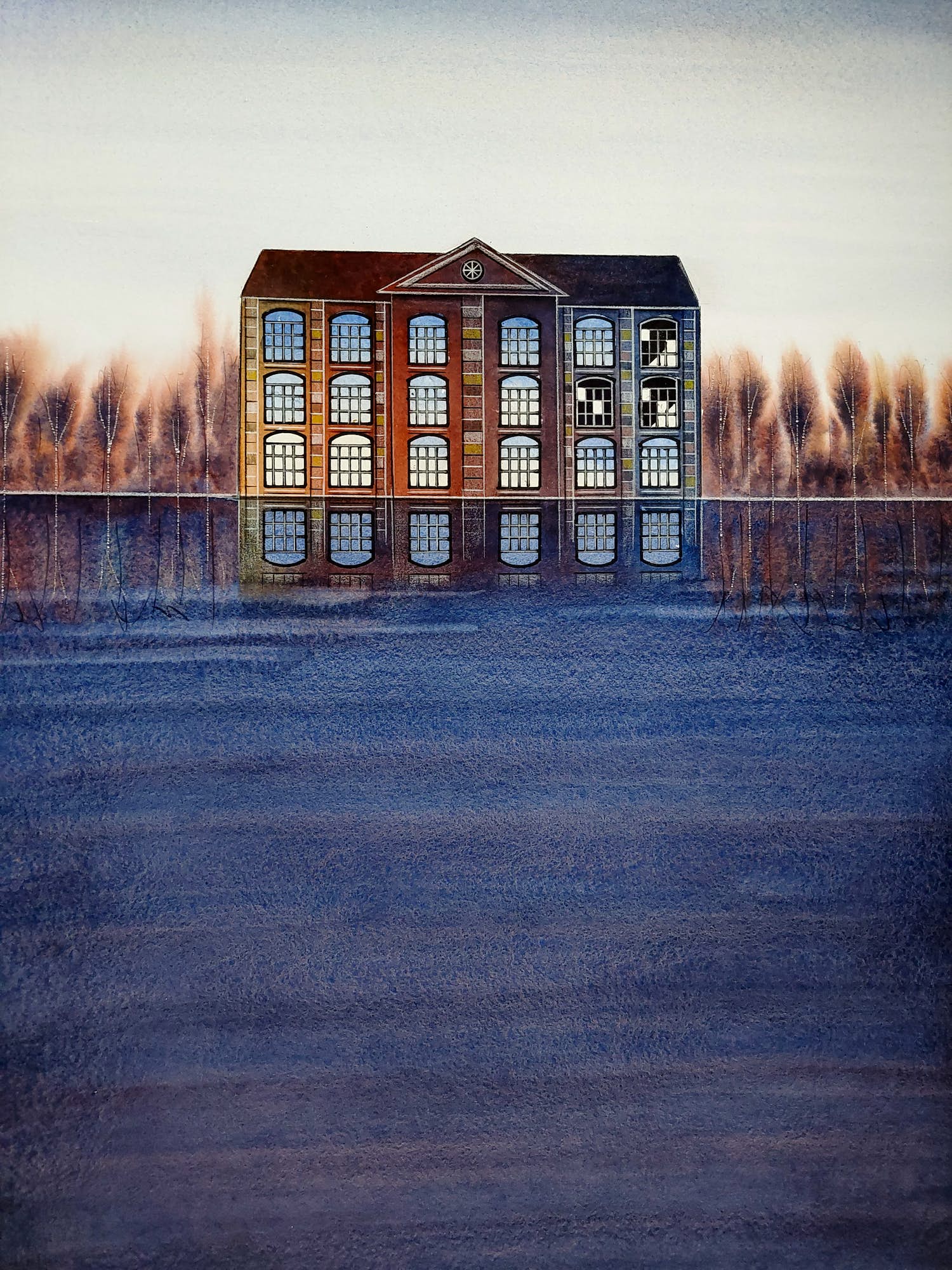 Willem de Vries - Fabriekspand bij avondlicht -aquarel- verkocht voor € 1!