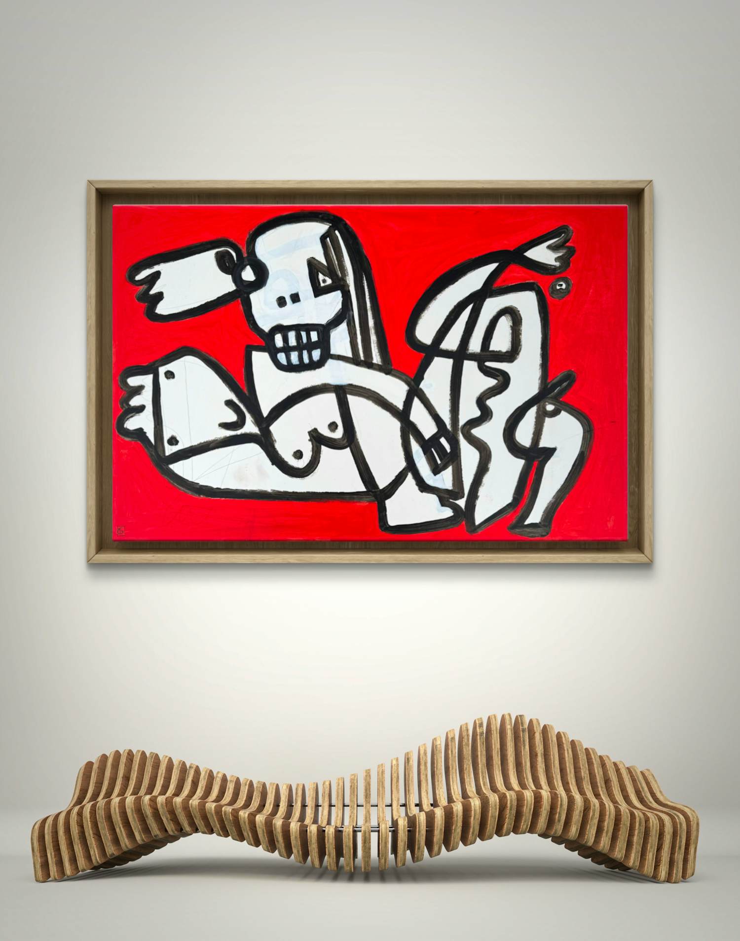 Gundi Falk - Kubistische Umarmung auf rotem Hintergrund kopen? Bied vanaf 280!