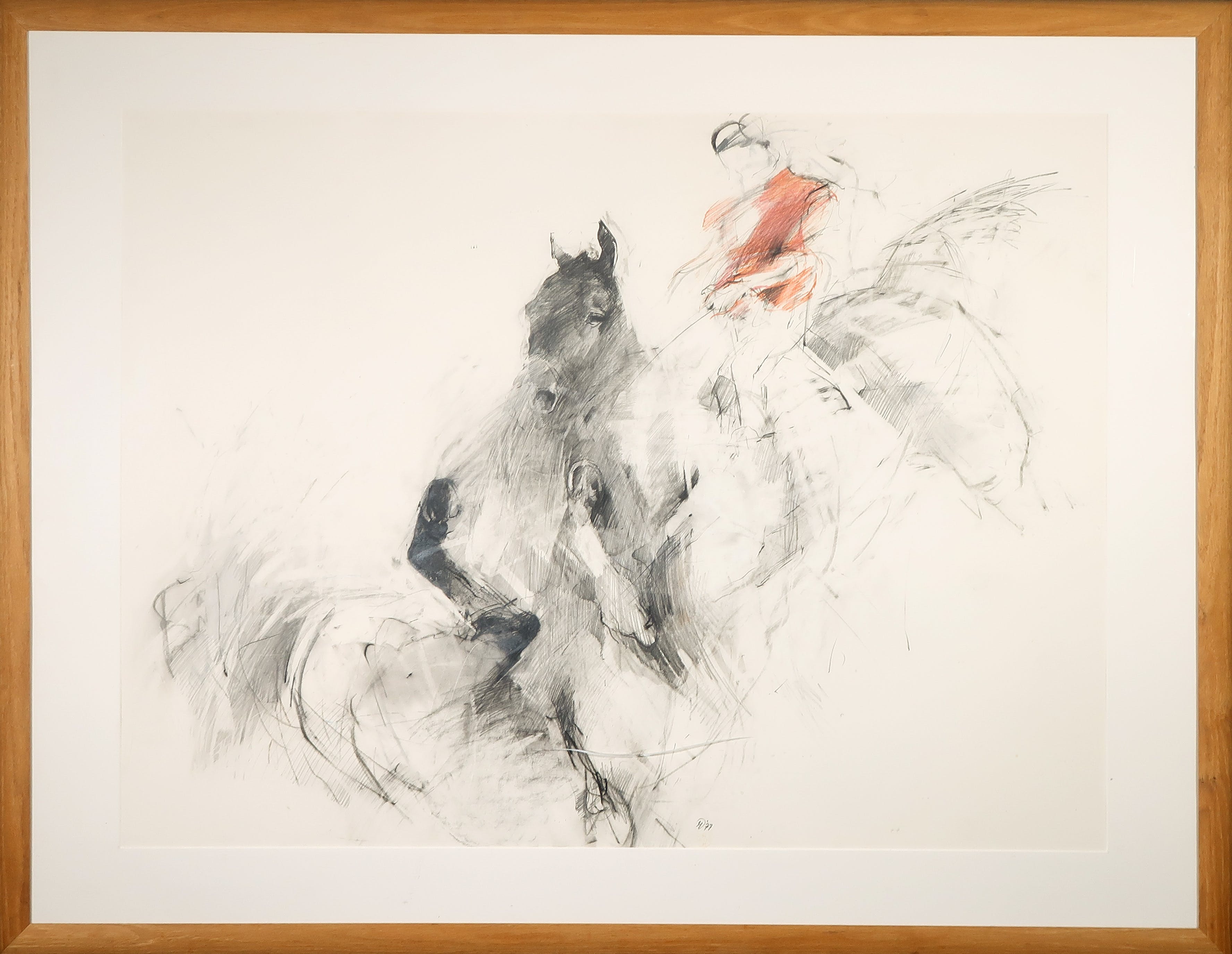 Mirjam Verhoeff - Potloodtekening, Ruiter op paard (Zeer groot) - Ingelijst kopen? Bied vanaf 20!