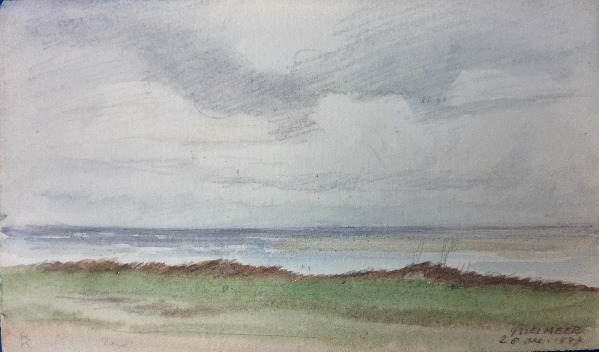 Han Krug - Aquarel Ijsselmeer 1947 kopen? Bied vanaf 30!