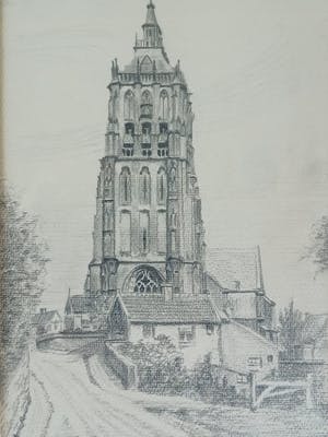 Niet of onleesbaar gesigneerd - Asperen, toren van de Catharinakerk. (1940) kopen? Bied vanaf 1!