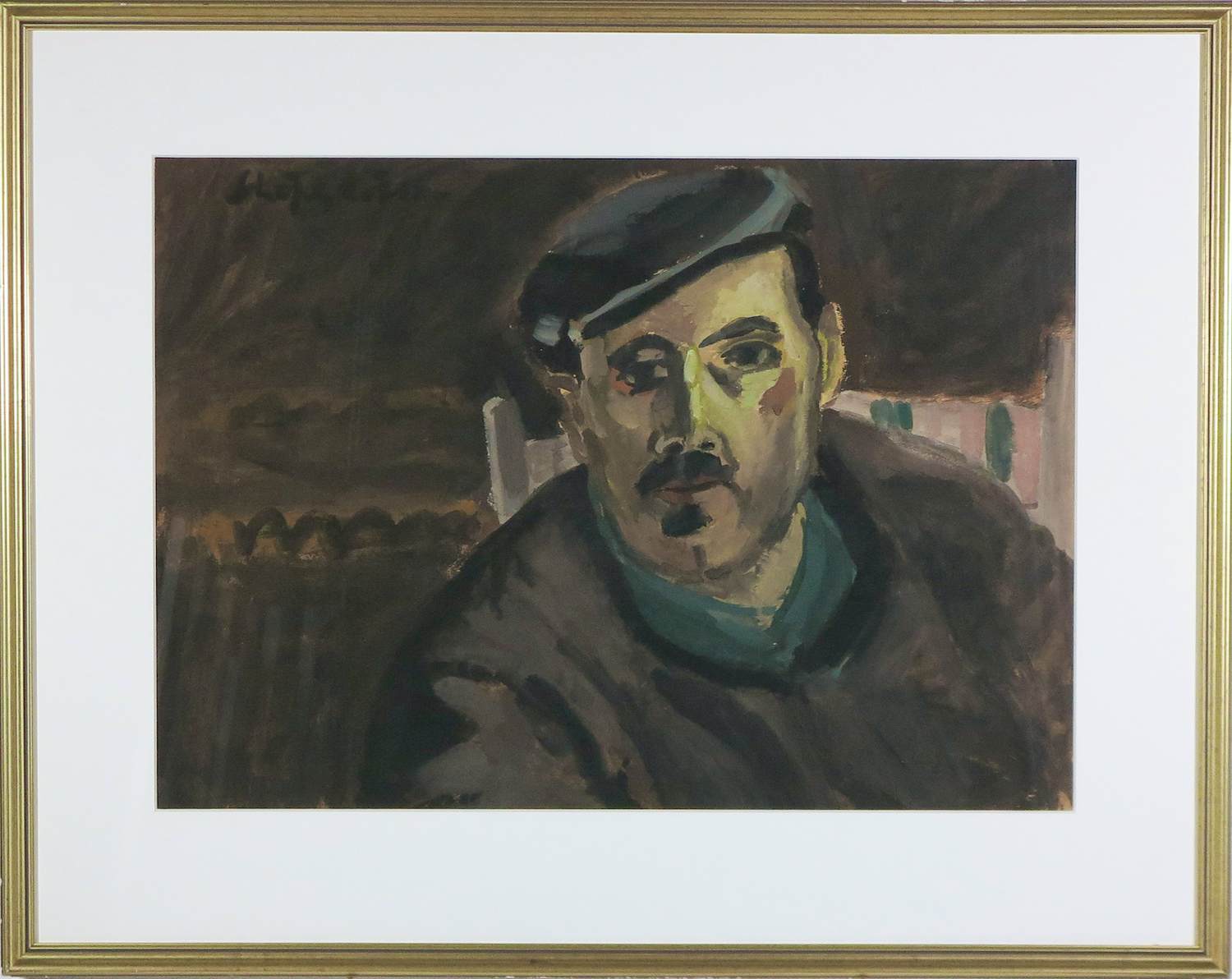 Gerard Schaperkotter - Gouache op papier, Portret van Theodoor Heynes- Ingelijst verkocht voor € 70!