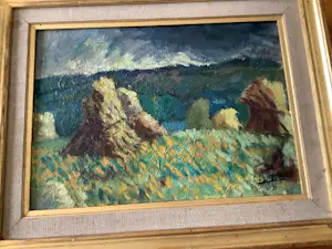 Niet of onleesbaar gesigneerd - Prachtig schilderij van een korenveld , gesigneerd en ingelijst kopen? Bied vanaf 1!