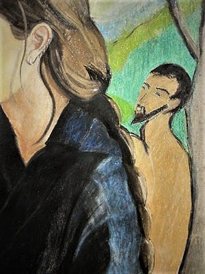 Niet of onleesbaar gesigneerd - Intrigerende gemengde techniek "damesportret met figuren" MEGAGROOT! kopen? Bied vanaf 1!