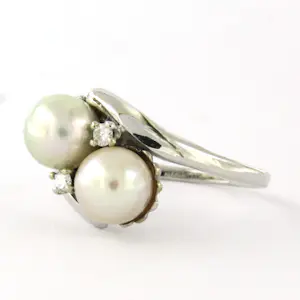 14k wit gouden ring bezet met parels en briljant geslepen diamant tot. 0.08ct kopen? Bied vanaf 435!