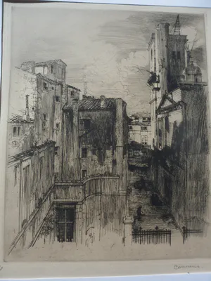 Armand Coussens - Gezicht op een stad in het Zuiden. Ets en droge naald kopen? Bied vanaf 10!