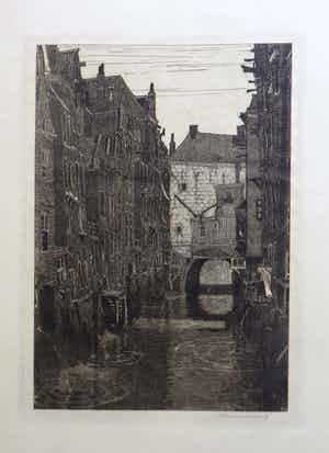 Wijnand Otto Jan Nieuwenkamp - Twee etsen met Amsterdamse stadsgezichten verkocht voor € 40!