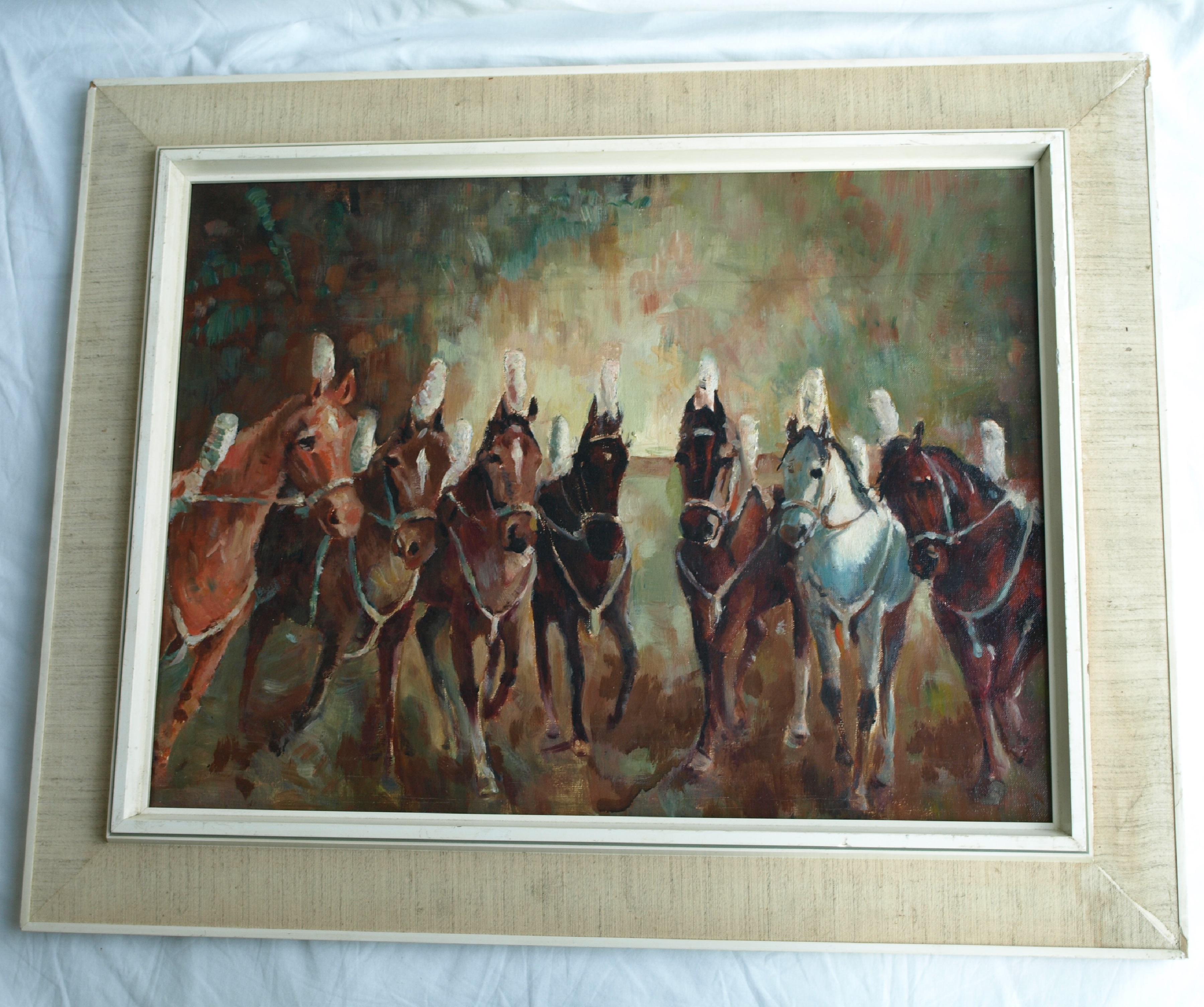Jan Groenestein - Olieverf op doek , Circus paarden – ingelijst – ca 1960  kopen? Bied vanaf 125!