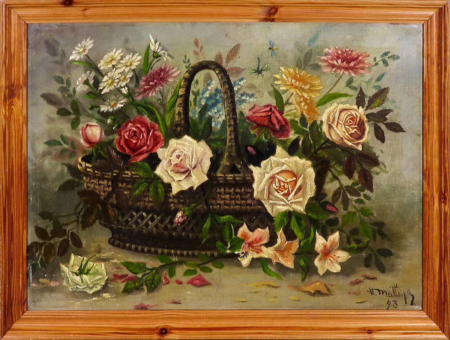Henri Matthijs - Olieverf op doek, Bloemstilleven - Ingelijst verkocht voor € 200!