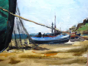 Theo Bitter - vissersbootjes op het strand - olieverfschilderij kopen? Bied vanaf 100!