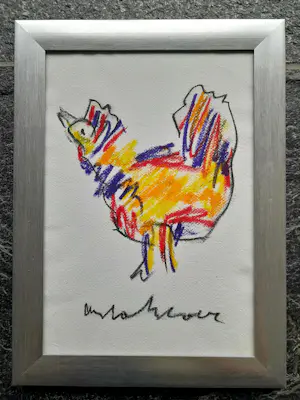 Anton Heyboer - Kip - krijt op geschept papier - 1995 - 35 x 26 cm - ingelijst kopen? Bied vanaf 165!