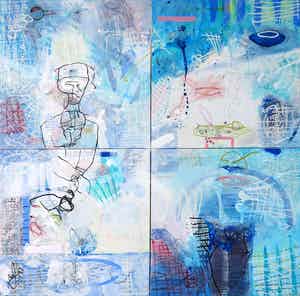 Rachid Ben Ali - Gemengde techniek op doek, Zonder titel (Zeer groot!) verkocht voor € 400!