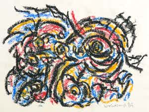 Theo Wolvecamp - Pastelkrijt, Compositie met ogen verkocht voor € 100!