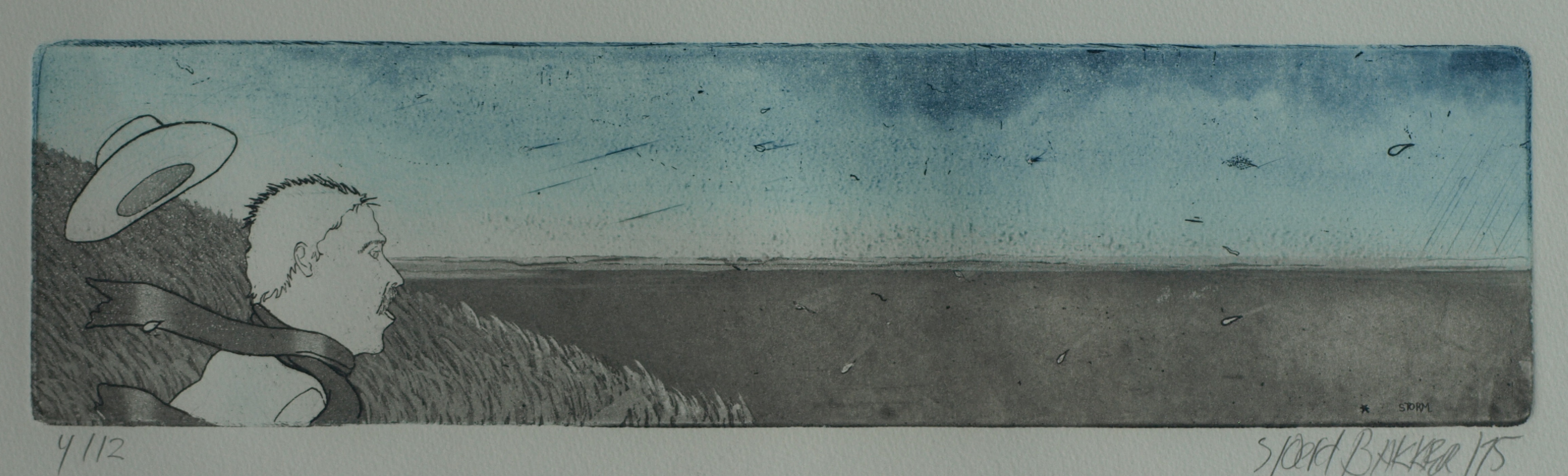 Sjoerd Bakker - Ets en aquatint , Storm – gesigneerd & ingelijst - 1975 verkocht voor € 1!