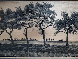 Jan Veringa - polderlandschap - houtsnede kopen? Bied vanaf 1!