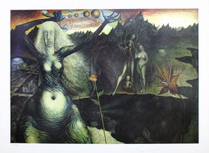 Ernst Fuchs - Gertrude Baschnegger vor dem Lebensbaum - Handgesigneerde Giclée kopen? Bied vanaf 1!