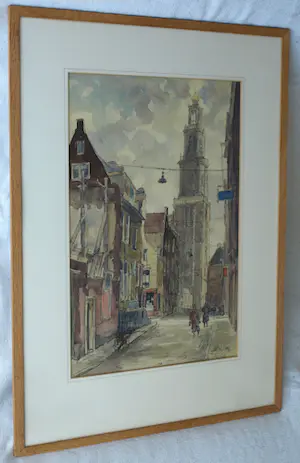 Willem Fekken - Ingelijste aquarel , Stadsgezicht Amsterdam , Westertoren - 68 x 48 cm kopen? Bied vanaf 1!