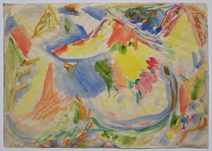 Erik Ortvad - CoBrA figuur in fantasielandschap, aquarel (1948 !) kopen? Bied vanaf 495!