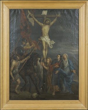 Niet of onleesbaar gesigneerd - Olieverf op doek, Christus aan het kruis - Ingelijst kopen? Bied vanaf 1!