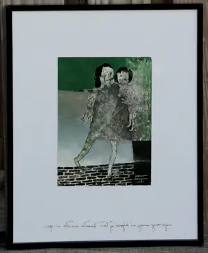 Ans Wortel - Ingelijste gemengde techniek: "Op 'm stenenstraat met je hoofd... - 1976 kopen? Bied vanaf 239!