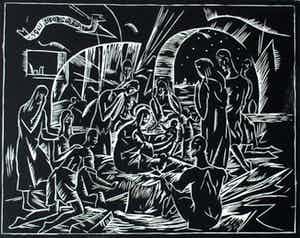 Herman Bieling - Houtsnede: "Heilige Nacht" - 1920 verkocht voor € 65!