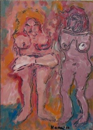 Pieter Haan - Acryl op board, Lot van twee werken met figuren - Ingelijst kopen? Bied vanaf 1!