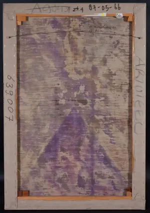 Rien Monshouwer - Acryl op doek, Geometrische compositie met roze en grijs kopen? Bied vanaf 40!