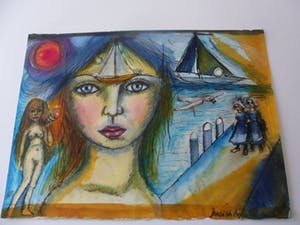 Judith Boer - Aquarel. Titel, "het land van de zee". kopen? Bied vanaf 35!