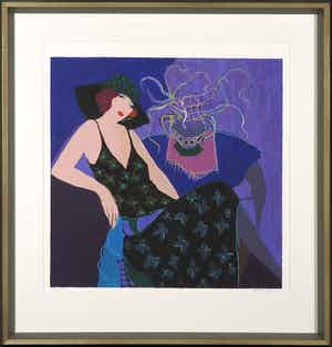 Itzchak Tarkay - Zeefdruk, Zonder titel - Ingelijst verkocht voor € 200!