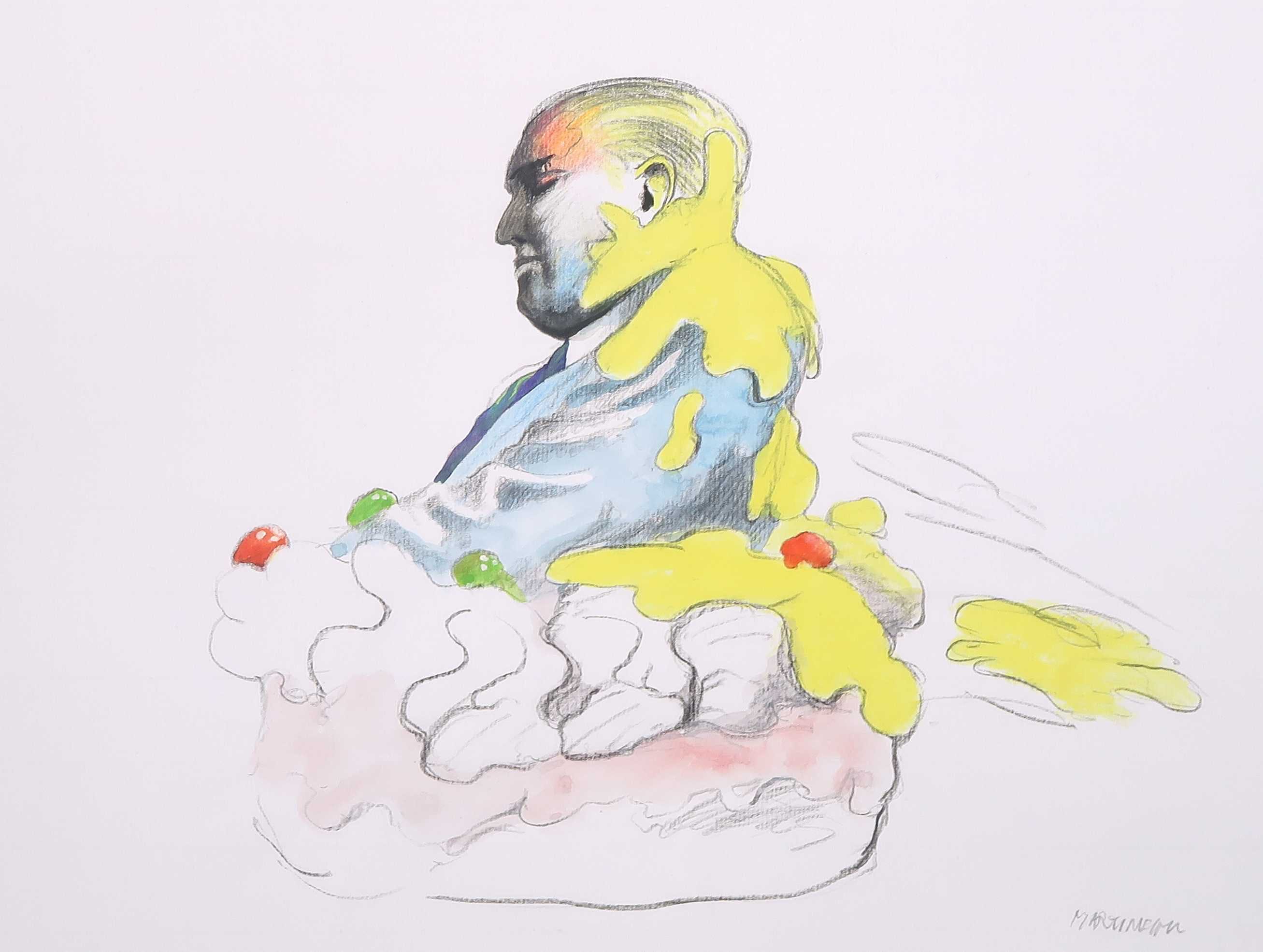 Anton Martineau - Potloodtekening en aquarel, Zonder titel verkocht voor € 40!