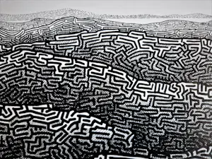 Jan Bernard Meinen - Grote & gedetailleerde Inkt-tekening "Duinlandschap" - 1974 - gesigneer kopen? Bied vanaf 29!