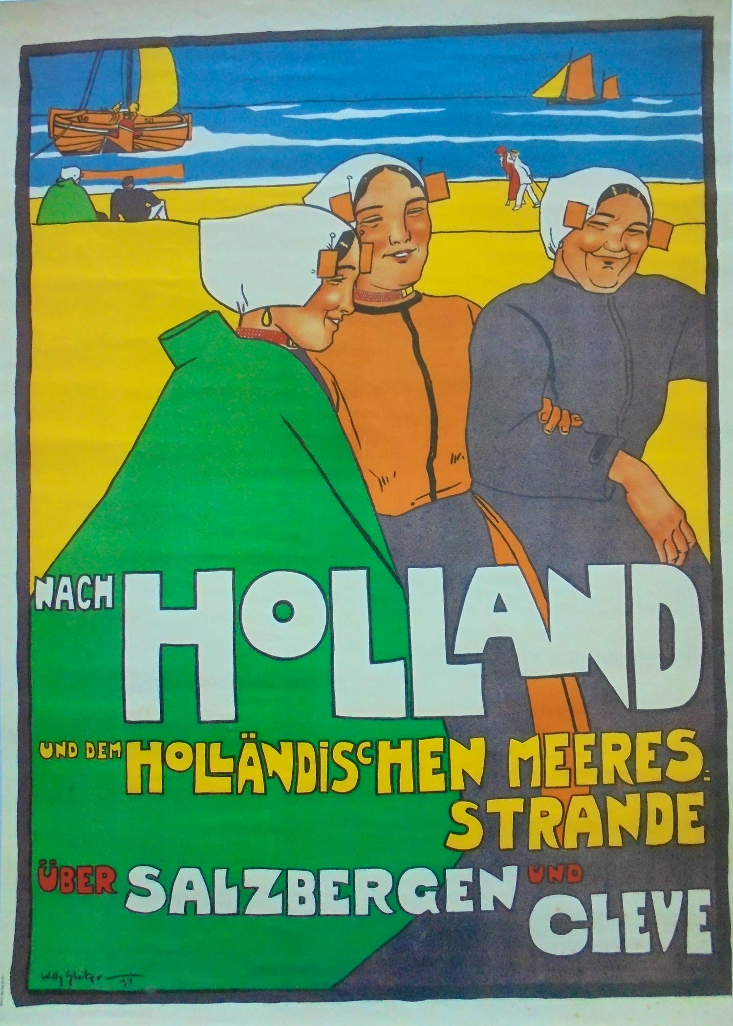 Willy Sluiter - Klederdrachten aan het Strand. "Nach Holland".Hollandischen Meeres Strande. kopen? Bied vanaf 475!
