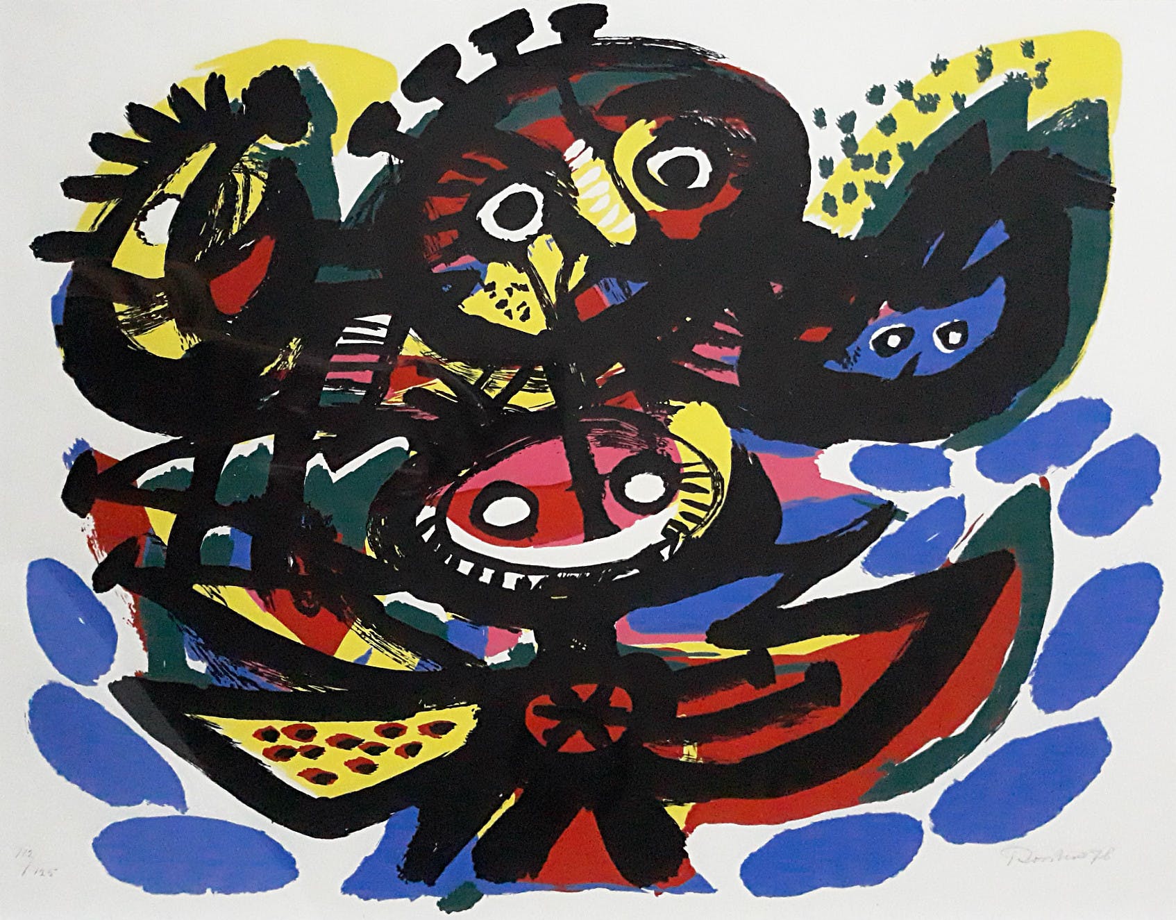 Anton Rooskens - CoBrA compositie, zeefdruk (mooi ingelijst, groot) verkocht voor € 495!