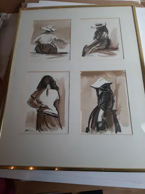 Cees Bantzinger - Aquarel, 4 portreten van mensen kopen? Bied vanaf 40!