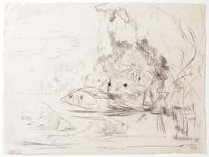 Gerrit Willem Dijsselhof - Vier originele (vissen-)tekeningen/schetsen verkocht voor € 80!