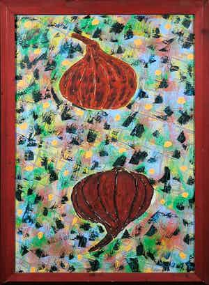 Bob Negryn - Acryl op paneel, Uien - Ingelijst (Groot) verkocht voor € 150!