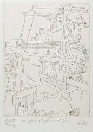 Niet of onleesbaar gesigneerd - Ets, Le pont disparu - Wulpen kopen? Bied vanaf 1!