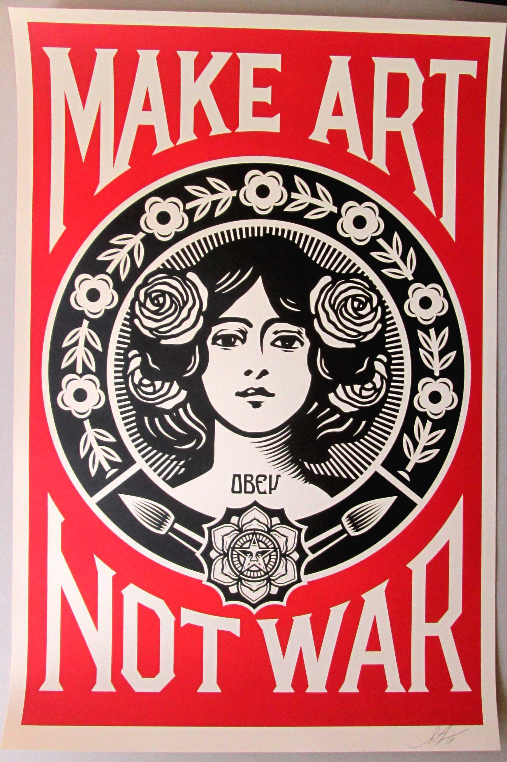 Shepard Fairey -  ( Obey ) Make Art Not War - offset - handgesigneerd verkocht voor € 95!
