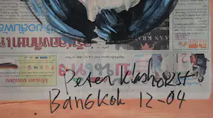 Peter Klashorst - ingelijst acryl op Thaise krant op board - 2004 kopen? Bied vanaf 199!