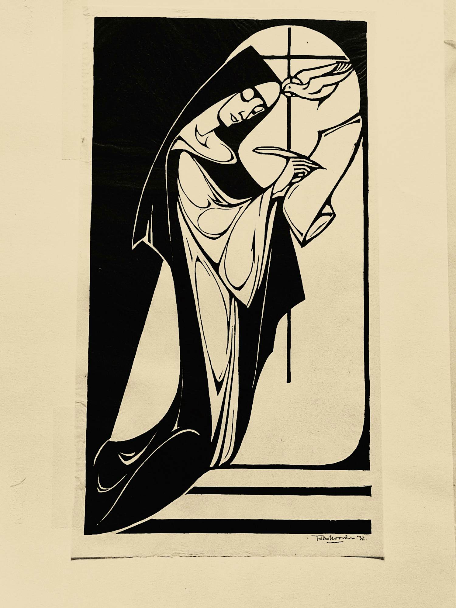 Buy Frans van Noorden - in 1932 gemaakte monochrome houtsnede "devotie" potloodgesigneerd? Bid from 32!
