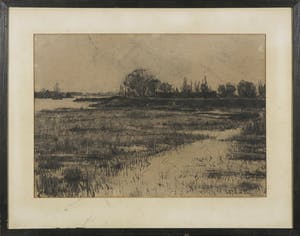 Arend Jan van Driesten - Houtskooltekening, Bij de Kaag - Ingelijst kopen? Bied vanaf 35!